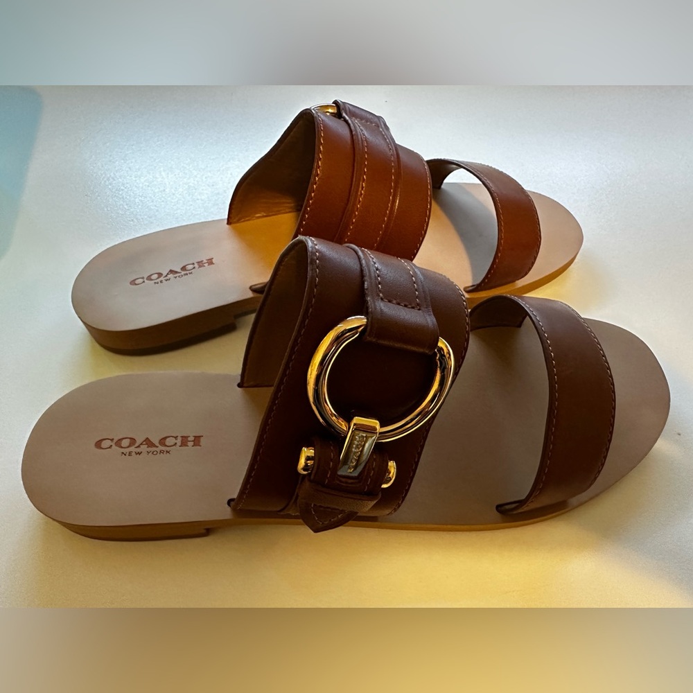 Coach Brown Slide Sandals with Silver Detail - Picture 3 of 3